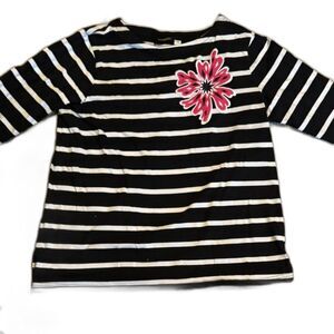 Bob Mackie 3/4 Sleeve Shirt Large Stripes Pink Flower